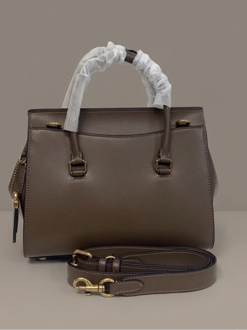 Coach Brown Leather Top-Handle Satchel with Gold 'C' Hardware - Picture 2 of 4